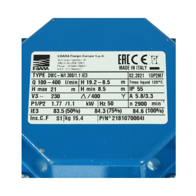 ปั๊มสแตนเลสใบพัดปิด 1.5HP EBARA รุ่น DWC-N 300/1.1