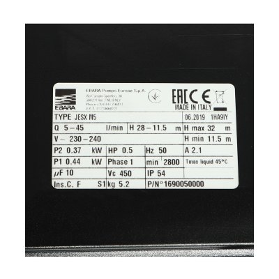 ปั๊มดูดเอง Self-Priming สแตนเลส 304 0.5HP EBARA รุ่น JESXM-5