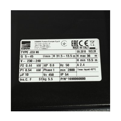 ปั๊มดูดเอง Self-Priming สแตนเลส 304 0.6HP EBARA รุ่น JESXM-6