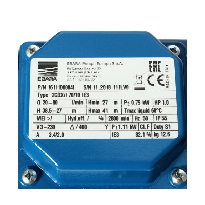 ปั๊มหอยโข่งใบพัดคู่ 3 สาย สแตนเลส EBARA รุ่น 2CDX-70/10–2CDX-200/50