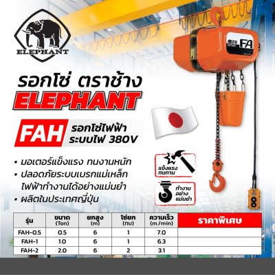 รอกโซ่ไฟฟ้า ELEPHANT รุ่น FAH-0.5 (0.5 ตัน/380V)