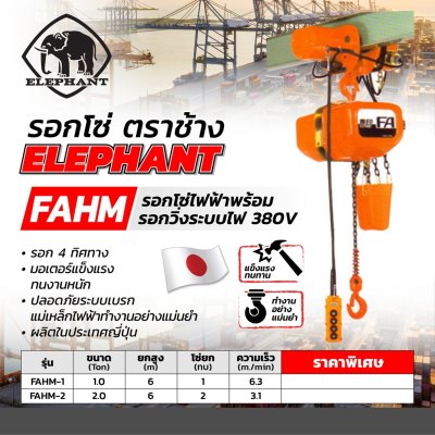 รอกโซ่ไฟฟ้าพร้อมรอกวิ่ง ELEPHANT รุ่น FAHM-1 (1 ตัน 4 ทิศทาง สาย 6ม.)