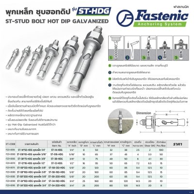 พุกเหล็ก FASTENIC 1/4" รุ่น ST-14*50-HDG