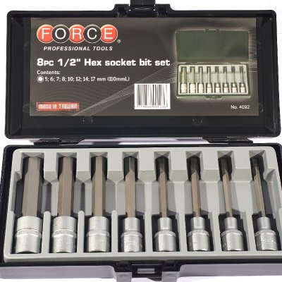 ชุดลูกบ็อกซ์เดือย 6 เหลี่ยม 1/2" L110มม 8ชิ้น FORCE รุ่น 4092