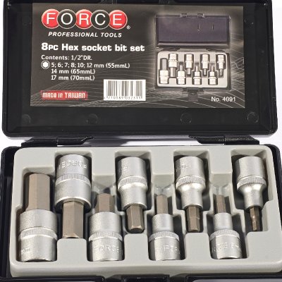 ชุดลูกบ๊อกซ์เดือย 6 เหลี่ยม 1/2" 8ชิ้น FORCE รุ่น 4091