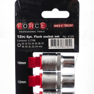ชุดลูกบ๊อกซ์ 6 เหลี่ยม (6PT) ขนาด 1/2 นิ้ว 12 ชิ้น 10-24 มม. FORCE รุ่น 4125