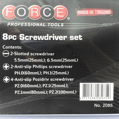 ชุดไขควงแฉก-แบน-POZIDRIV 8 ชิ้น FORCE รุ่น 2085