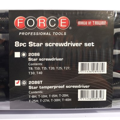 ชุดไขควงปากจีบแกนมีรู 8 ชิ้น T8H-T40H FORCE รุ่น 2086T