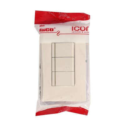 สวิตช์ทางเดียว HACO 3 ช่อง พร้อมหน้ากากครอบ รุ่น IC-S31