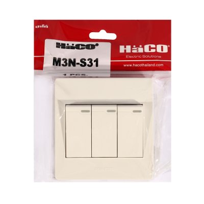 สวิตช์ไฟทางเดียว HACO 3 ช่อง 16A 250V รุ่น M3N-S31