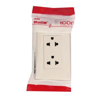 เต้ารับ HACO 3 ขา 2 ช่อง พร้อมแผงหน้ากาก รุ่น IC-E20