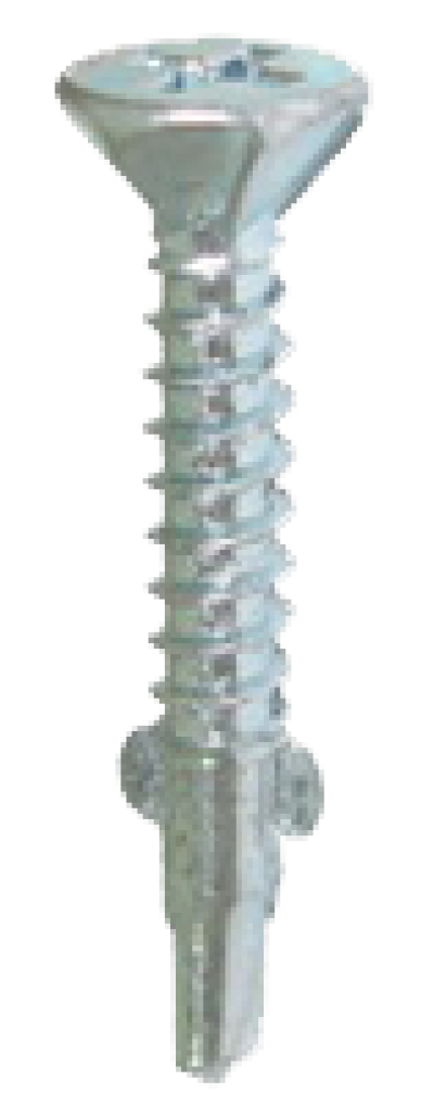 สกรูปลายสว่านหัวเตเปอร์ มีปีก ชุบขาว