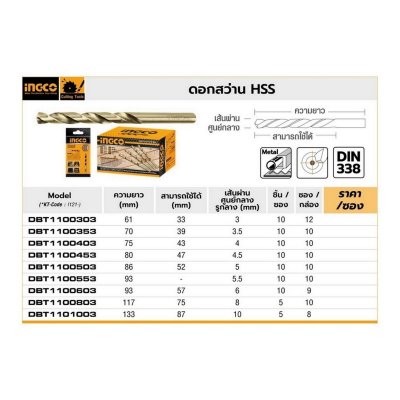 ดอกสว่าน HSS 3 มม. INGCO รุ่น DBT1100303