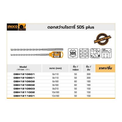 ดอกสว่านโรตารี่ SDS Plus 6x110 มม. INGCO รุ่น DBH1210601