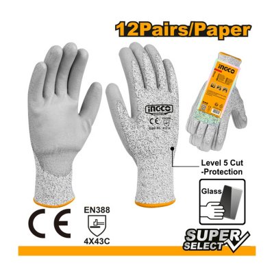 ถุงมือเซฟตี้ INGCO PU กันบาด รุ่น HGCG02-XL