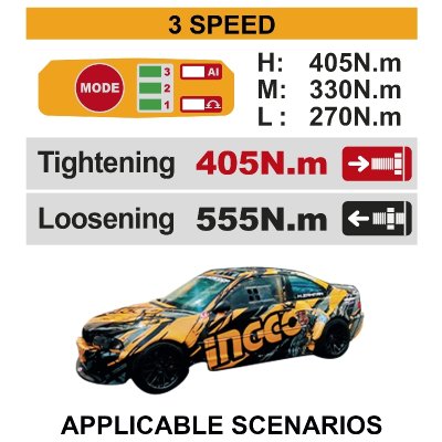 บล็อกไร้สาย ชุดแบต 2.0AH*2 INGCO 20V-BL แรงบิด 405N.M รุ่น CIWLI2045