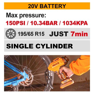 ปั๊มสูบลมไร้สาย 20V 150PSI เครื่องเปล่า INGCO รุ่น CACLI2018