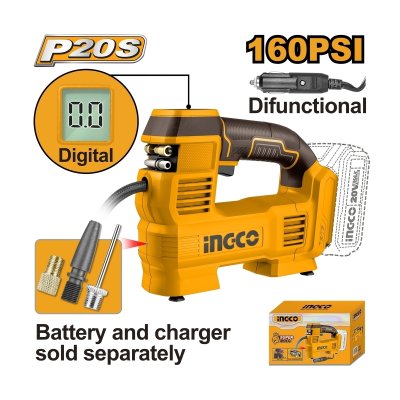ปั๊มสูบลมไร้สาย 20V 160PSI หน้าจอดิจิตอล เครื่องเปล่า INGCO รุ่น CACLI2012