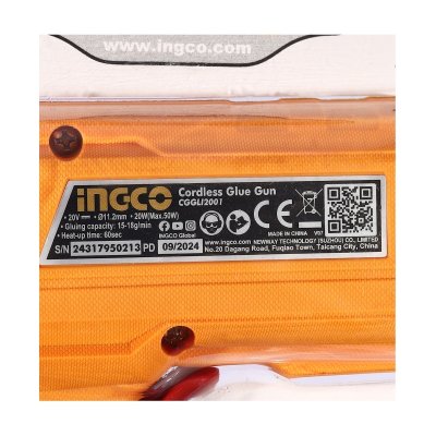 ปืนยิงกาวไร้สาย เครื่องเปล่า INGCO 20V รุ่น CGGLI2001