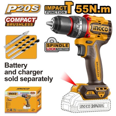 สว่านกระแทก เครื่องเปล่า INGCO 20V-BL รุ่น CIDLI205581