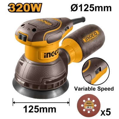 เครื่องขัดกระดาษทรายกลมไฟฟ้า 220V 5นิ้ว 320W INGCO รุ่น RS3216