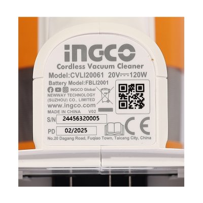 เครื่องดูดฝุ่นไร้สาย INGCO รุ่น CVLI20061 CYCLONE (เครื่องเปล่า)