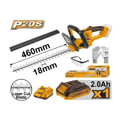 เครื่องตัดแต่งพุ่มไม้ ชุดแบต 2.0AH*1 INGCO 20V รุ่น CHTLI20461