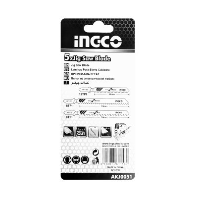 ใบเลื่อยจิ๊กซอว์ ไม้/เหล็ก/อลูมิเนียม 5 ใบ INGCO รุ่น AKJ0051