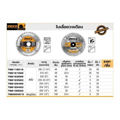 ใบเลื่อยวงเดือน INGCO 7 นิ้ว 40T รุ่น TSB118515