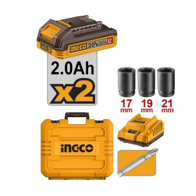 ไขควงกระแทก 2IN1 ชุดแบต 2.0AH*2 INGCO 20V-BL แรงบิด 230N.M รุ่น CIWLI20236