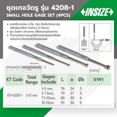 ชุดเกจวัดรูเล็ก (Small Hole Gage) INSIZE 4 ชิ้น รุ่น 4208-1