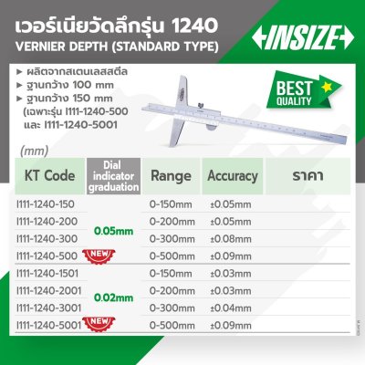 เวอร์เนียวัดลึก INSIZE 0-200MM G0.05MM รุ่น 1240-200