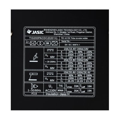 เครื่องเชื่อม TIG JASIC 1PH JET20 รุ่น TIG200PACDC (E201II)
