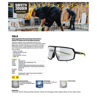 แว่นตานิรภัยทรงใหญ่ SAFETY JOGGER รุ่น YALA สีใส