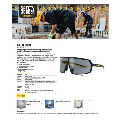 แว่นตานิรภัยทรงใหญ่ SAFETY JOGGER รุ่น YALA SUN สีเทา