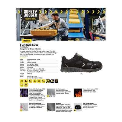 รองเท้านิรภัยหุ้มส้น SAFETY JOGGER รุ่น FUJI ระดับ S3S สีดำ ขนาด 37-46