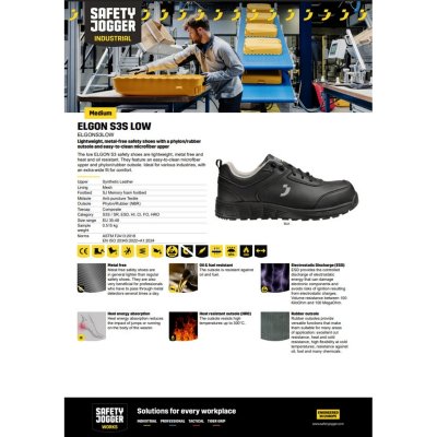 รองเท้านิรภัยหุ้มส้น SAFETY JOGGER รุ่น ELGON LOW ระดับ S3S ขนาด 35-48