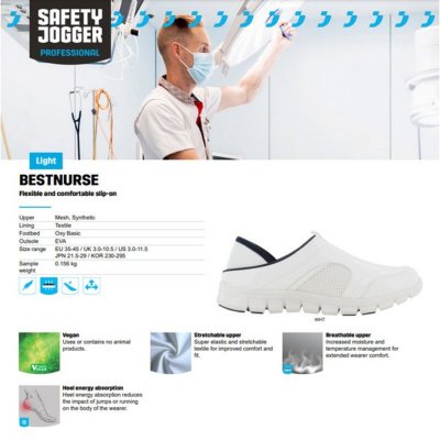รองเท้าผ้าใบกันลื่น SAFETY JOGGER รุ่น BESTNURSE ขนาด 37-42