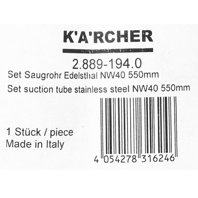 ชุดท่อดูดฝุ่น NW40 KARCHER รุ่น K032-2889194 (550MM/2PCS)