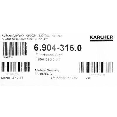 ถุงกรองฝุ่นผ้า KARCHER รุ่น 6.904-316.0