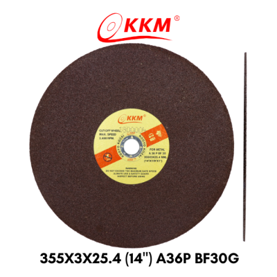 แผ่นตัดเหล็กป้ายทอง KKM A36PBF30G 355x3.5x25.4 (14")