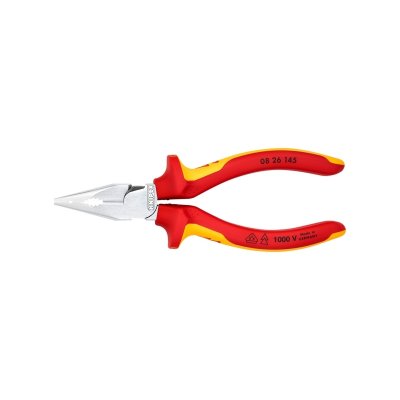 คีมรวมปากแหลม เคลือบโครม ด้าม KNIPEX VDE รุ่น 08 26 145 (มีขนาด 145/185 มม.)