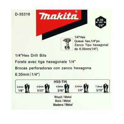 ชุดดอกเจาะเหล็ก HSS ก้านหกเหลี่ยม MAKITA รุ่น D-35318 (5 ดอก)