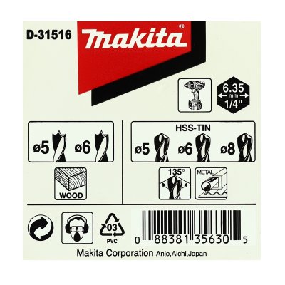 ชุดดอกเจาะไม้และเหล็กก้านหกเหลี่ยม MAKITA รุ่น D-31516 (5 ดอก)