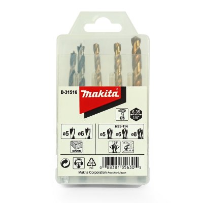 ชุดดอกเจาะไม้และเหล็กก้านหกเหลี่ยม MAKITA รุ่น D-31516 (5 ดอก)