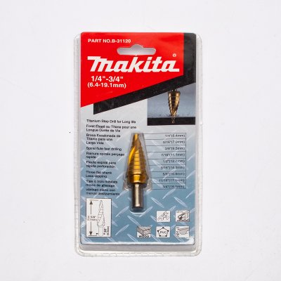 ดอกสว่านขั้นบันได Step Drill ร่องเกลียว TI-N MAKITA รุ่น MPB-31120 (1/4"-3/4"/3/16"-7/8"/4-32MM)