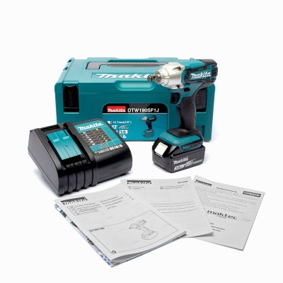 บล็อกไร้สาย MAKITA 1/2" 18V (แบตเตอรี่+กล่อง MAKPAC) รุ่น DTW190SF1J