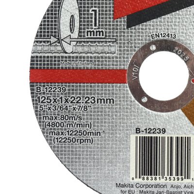 แผ่นตัดเหล็ก/สแตนเลส 5 นิ้ว หนา 1.0 มม. MAKITA รุ่น B-12239