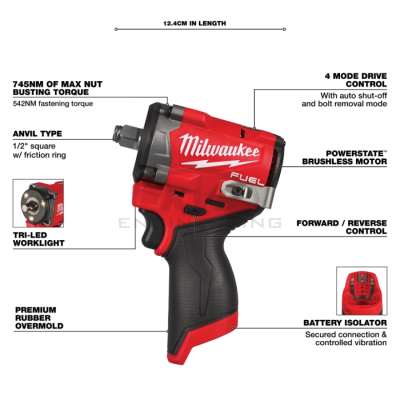 FUEL บล็อกกระแทก M12 MILWAUKEE (1/2"/3/8")