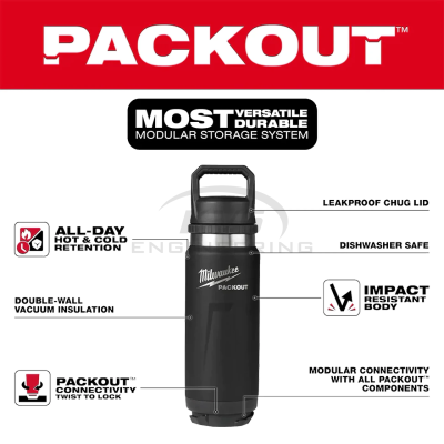 กระติกน้ำเก็บความเย็น MILWAUKEE PACKOUT ขนาด 24 ออนซ์ พร้อมฝาแบบ Chug Lid รุ่น 48-22-8396B